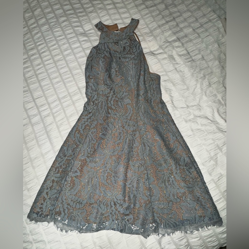 Dress the Population women’s small blue over nude halter high neck dress - Picture 12 of 12